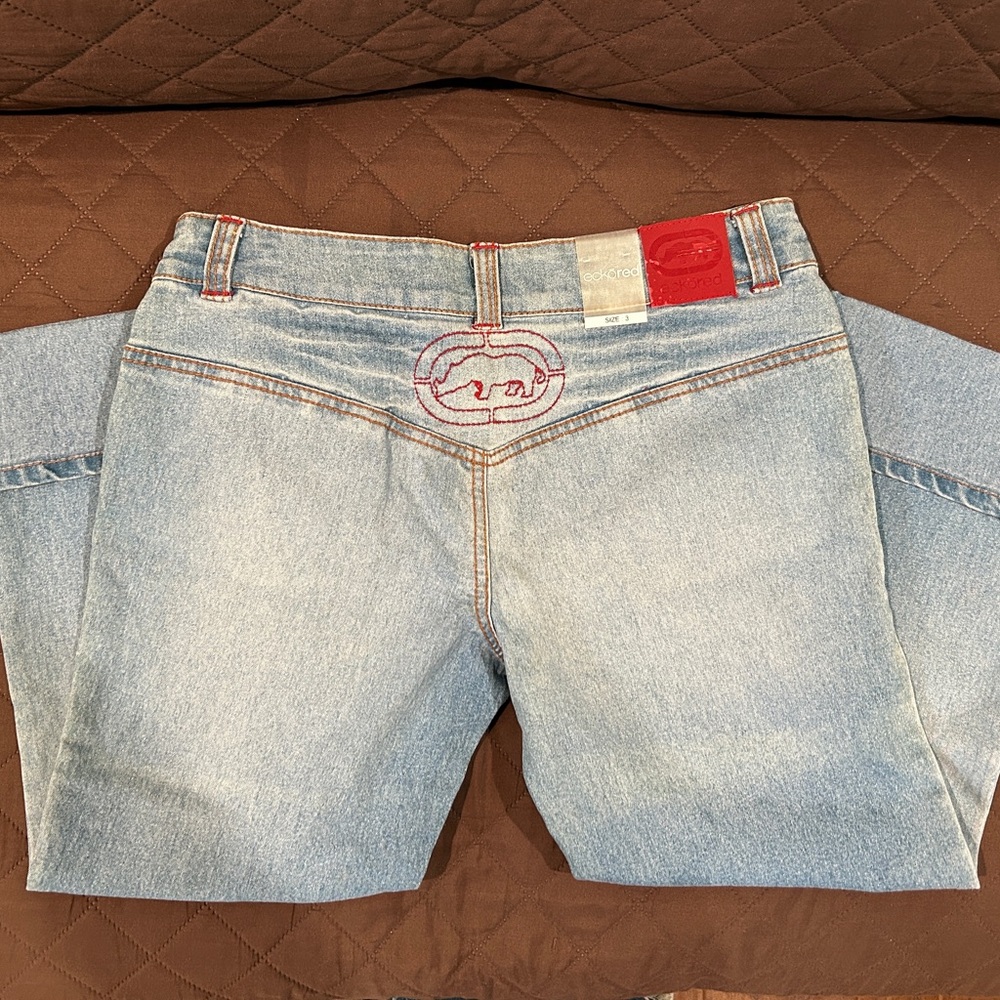 Ecko Red Light Blue Jean Capris with Red Stitching